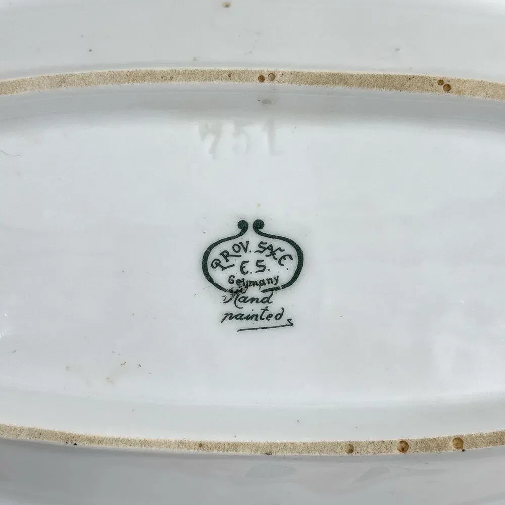 Rose Porcelain Tray Hand Painted Pink Floral Trinket Dish Vanity Romantic 9x4